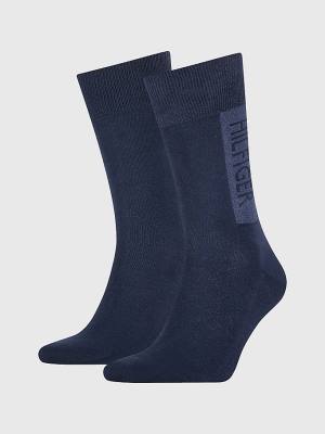 Blue Tommy Hilfiger 2-Pack Logo Block Men's Socks | TH560LFX