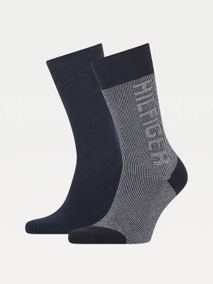 Blue Tommy Hilfiger 2-Pack Rib-Knit Logo Men's Socks | TH148LZP