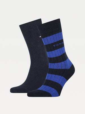 Blue Tommy Hilfiger 2-Pack Rib-Knit Rugby Men's Socks | TH150HCO