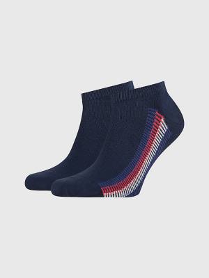 Blue Tommy Hilfiger 2-Pack Ribbon Stripe Trainer Men's Socks | TH243HJE