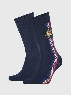 Blue Tommy Hilfiger 2-Pack Signature Detail Men's Socks | TH157ZYJ