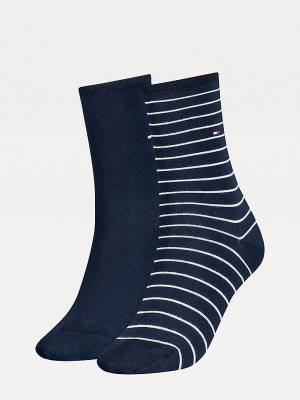 Blue Tommy Hilfiger 2-Pack Slim Stripe Women's Socks | TH236RPA