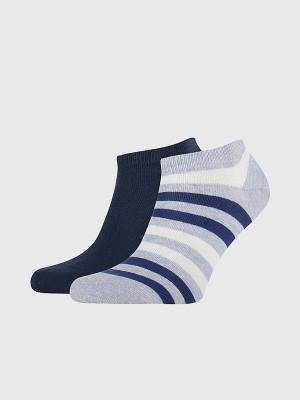 Blue Tommy Hilfiger 2-Pack Stripe Trainer Men's Socks | TH280HVE