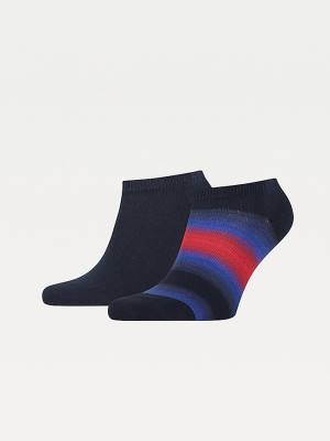 Blue Tommy Hilfiger 2-Pack Stripe Trainer Men's Socks | TH784YMG