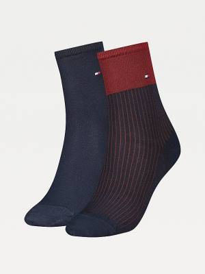 Blue Tommy Hilfiger 2-Pack Tencel Colour-Blocked Short Women's Socks | TH134YPS