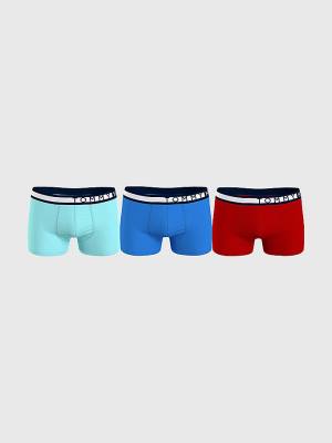 Blue Tommy Hilfiger 3-Pack Logo Waistband Trunks Men's Underwear | TH408MJG