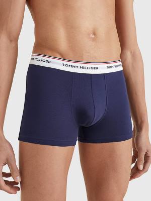 Blue Tommy Hilfiger 3-Pack Premium Logo Waistband Trunks Men's Underwear | TH387OYI