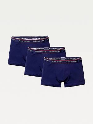 Blue Tommy Hilfiger 3-Pack Premium Logo Waistband Trunks Men's Underwear | TH478WGD