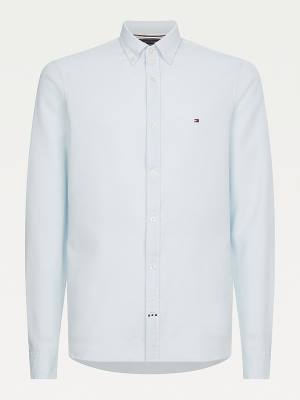 Blue Tommy Hilfiger 4-Way Stretch Dobby Slim Fit Men's Shirts | TH247YWO