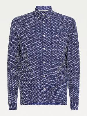 Blue Tommy Hilfiger Abstract Leaf Print Slim Fit Men's Shirts | TH784SYW