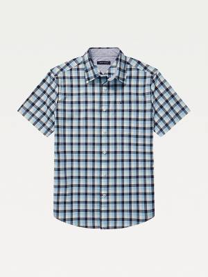 Blue Tommy Hilfiger Adaptive Check Stretch Custom Fit Men's Shirts | TH419GCU