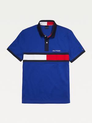 Blue Tommy Hilfiger Adaptive Cotton Flag Custom Fit Men's Polo Shirts | TH968ODN