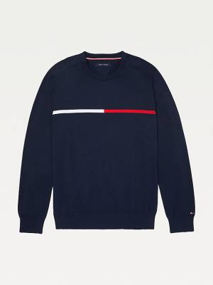 Blue Tommy Hilfiger Adaptive Crew Neck Sweatshirt Men's Sweaters | TH806DCM