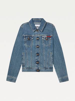 Blue Tommy Hilfiger Adaptive Denim Trucker Women's Jackets | TH324QCL