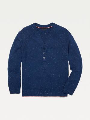 Blue Tommy Hilfiger Adaptive Donegal Henley Jumper Women's Sweaters | TH194WTO