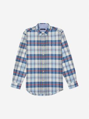 Blue Tommy Hilfiger Adaptive Plaid Check Regular Fit Men's Shirts | TH783UZP