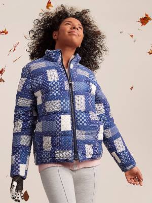 Blue Tommy Hilfiger Adaptive Print Puffer Women's Jackets | TH982HNS