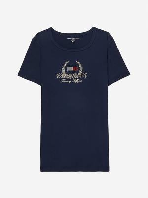 Blue Tommy Hilfiger Adaptive Pure Cotton Logo Women's T Shirts | TH026VBF