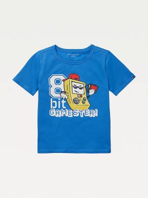 Blue Tommy Hilfiger Adaptive Sensory Gaming Print Boys' T Shirts | TH983NWY