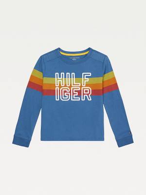 Blue Tommy Hilfiger Adaptive Stripe Logo Long Sleeve Boys' T Shirts | TH395OLW