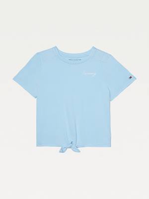 Blue Tommy Hilfiger Adaptive Tie-Front Girls' T Shirts | TH096XWJ