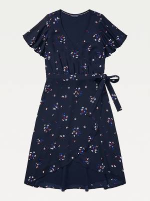 Blue Tommy Hilfiger Adaptive Wrap Floral Print Women's Dress | TH039ANZ