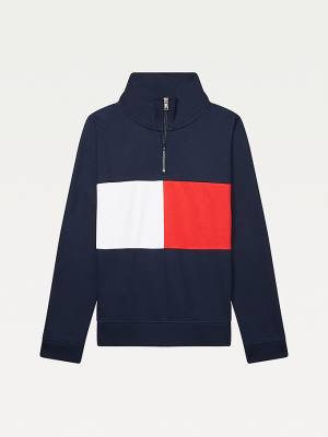 Blue Tommy Hilfiger Adaptive Zipped Neck Flag Women's Sweatshirts | TH761JPU