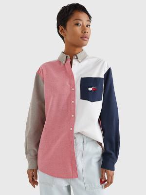 Blue Tommy Hilfiger Archive Colour-Blocked Overshirt Women's Shirts | TH894JQP