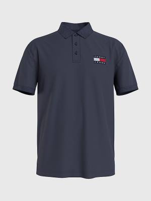 Blue Tommy Hilfiger Badge Lightweight Regular Fit Men's Polo Shirts | TH087GZH