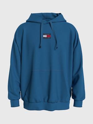 Blue Tommy Hilfiger Badge Organic Cotton Men's Hoodie | TH684ZFU