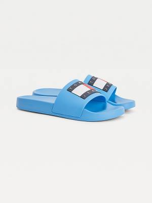 Blue Tommy Hilfiger Badge Slides Women's Sandals | TH318MIT