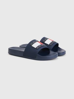 Blue Tommy Hilfiger Badge Slides Women's Sandals | TH608AYT