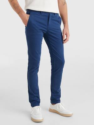 Blue Tommy Hilfiger Bleecker Satin Slim Fit Chinos Men's Pants | TH316TQU