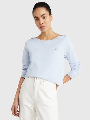 Blue Tommy Hilfiger Boat Neck Organic Cotton Jumper Women's Sweaters | TH086OCN