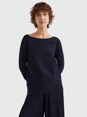 Blue Tommy Hilfiger Boat Neck Organic Cotton Jumper Women's Sweaters | TH716MCD