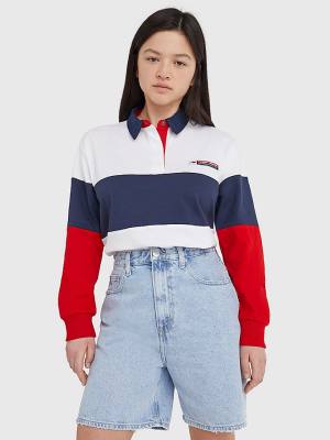 Blue Tommy Hilfiger Boxy Cropped Long Sleeve Women's Polo Shirts | TH291LBJ