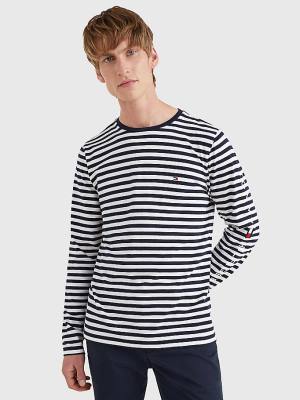 Blue Tommy Hilfiger Breton Stripe Long Sleeve Men's T Shirts | TH873BPX