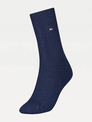 Blue Tommy Hilfiger Cable Knit Wool Cashmere Boot Women's Socks | TH146VTS