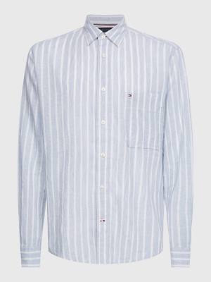 Blue Tommy Hilfiger Casual Stripe Men's Shirts | TH538SLE