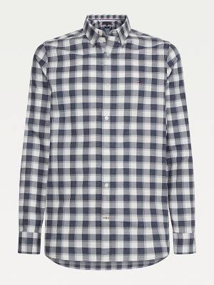 Blue Tommy Hilfiger Check Brushed Cotton Slim Fit Men's Shirts | TH237PCX