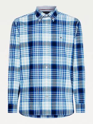 Blue Tommy Hilfiger Check Cotton Flannel Regular Fit Men's Shirts | TH416RZC