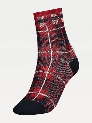 Blue Tommy Hilfiger Check Short Women's Socks | TH192FPR