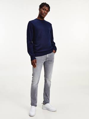 Blue Tommy Hilfiger Chunky Knit Crew Neck Jumper Men's Sweaters | TH053WNB