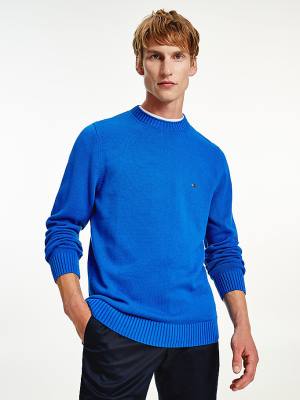 Blue Tommy Hilfiger Chunky Knit Crew Neck Jumper Men's Sweaters | TH457BCV