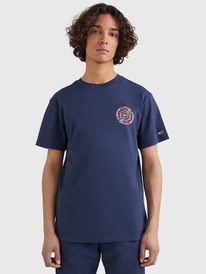 Blue Tommy Hilfiger Circular Back Logo Men's T Shirts | TH754LAB