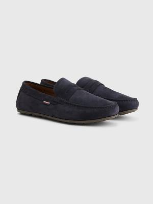 Blue Tommy Hilfiger Classic Suede Driving Men's Casual Shoes | TH823QLW