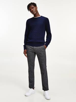 Blue Tommy Hilfiger Classics Cable Knit Jumper Men's Sweaters | TH174YPR