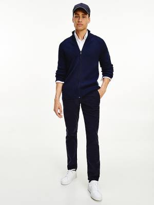 Blue Tommy Hilfiger Classics Zip-Thru Ribbed Cardigan Men's Sweaters | TH032IGT