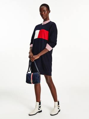 Blue Tommy Hilfiger Colour-Blocked Flag Jumper Women's Dress | TH937YVP