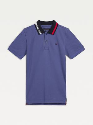 Blue Tommy Hilfiger Colour-Blocked Logo Collar Polo Boys' T Shirts | TH902ABN